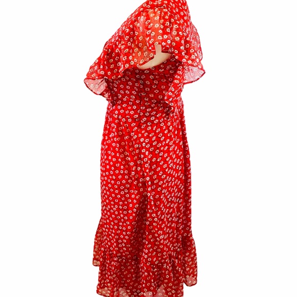 NWT THEKORNER PARIS Red Ditsy Print Long Dress - Picture 3 of 12